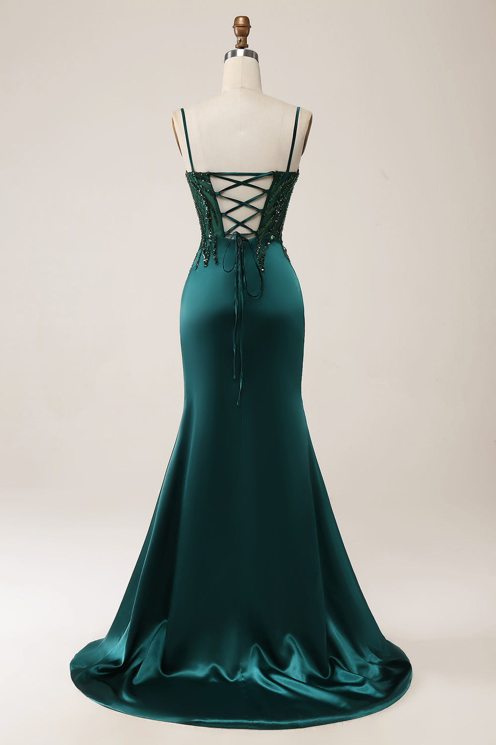 Sparkly Dark Green Mermaid Sequin Pleated Corset Maxi Dress with Slit - Image 2