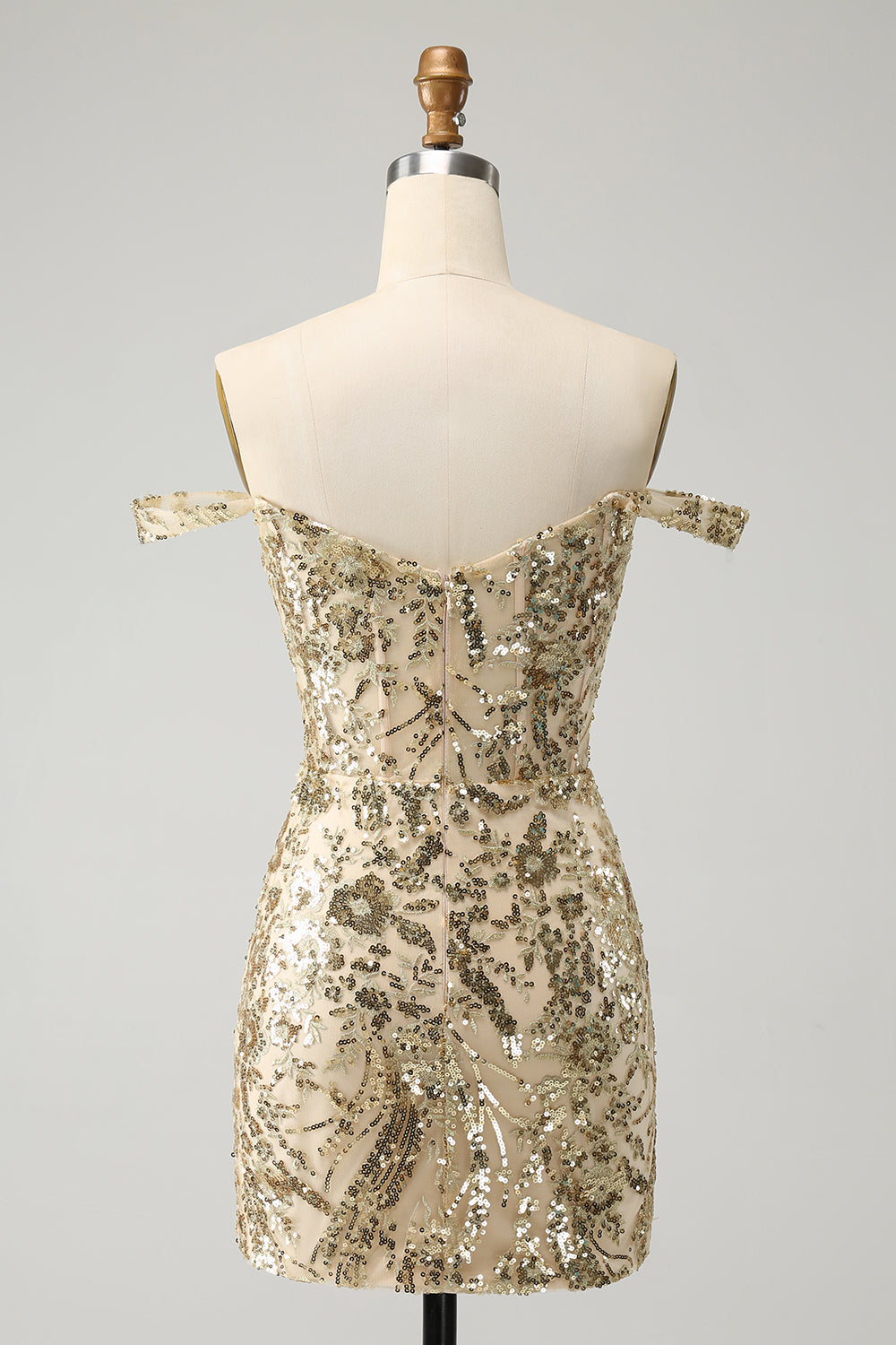 Sparkly Bodycon Golden Off The Shoulder Mini Dress with Sequins - Image 2