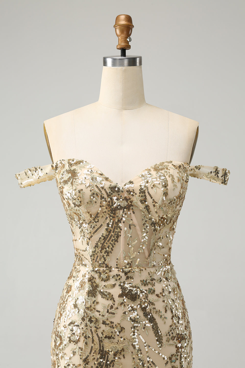 Sparkly Bodycon Golden Off The Shoulder Mini Dress with Sequins - Image 4