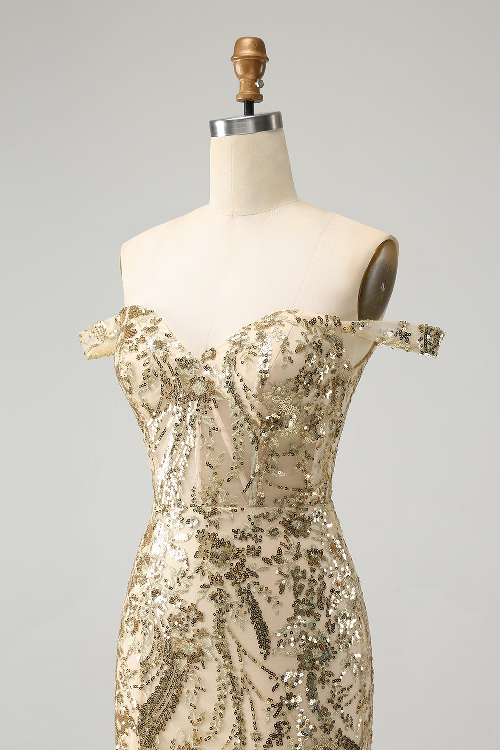 Sparkly Bodycon Golden Off The Shoulder Mini Dress with Sequins - Image 6