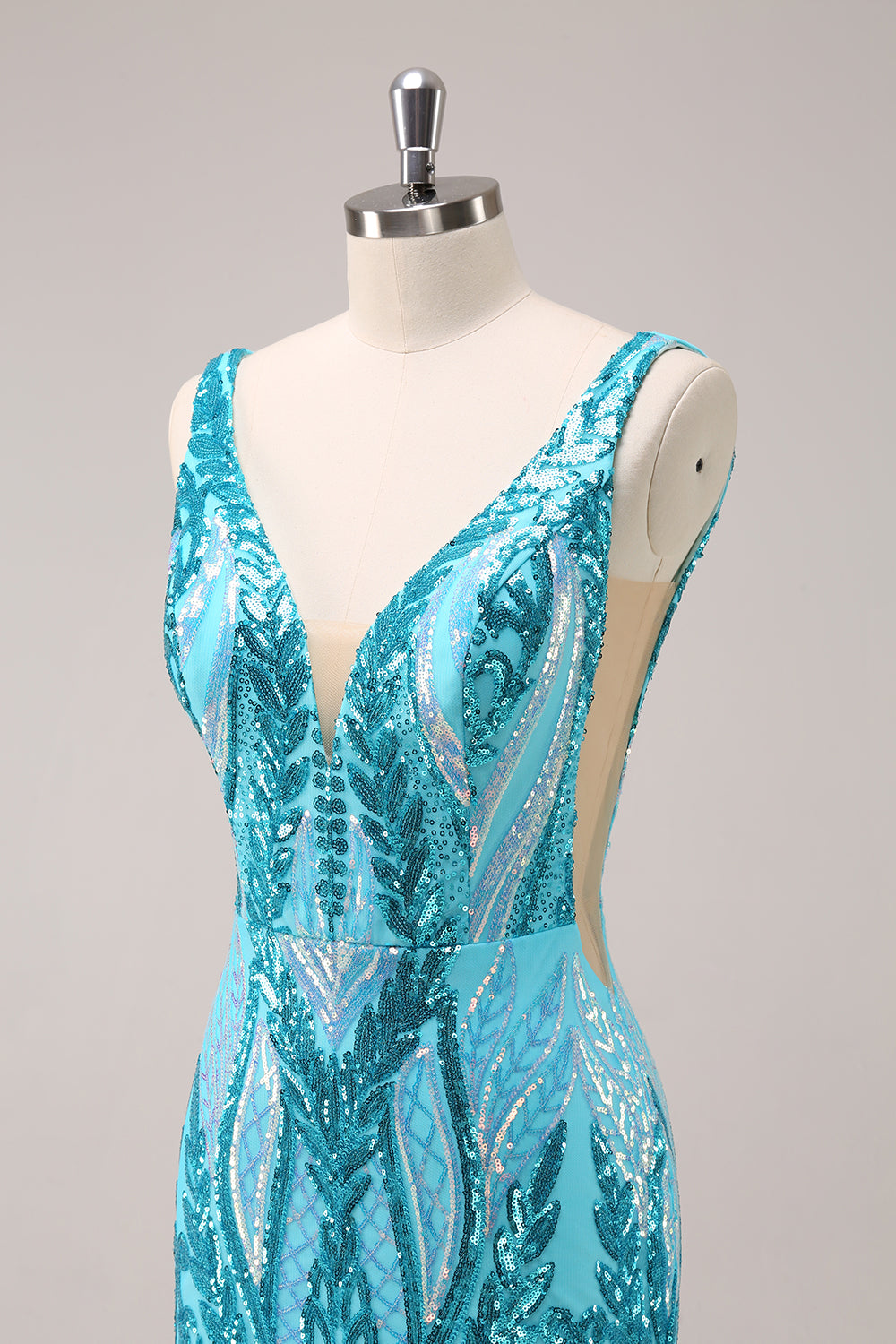 Sparkly Dark Purple Sequined Tight V Neck Mini Dress - Image 11