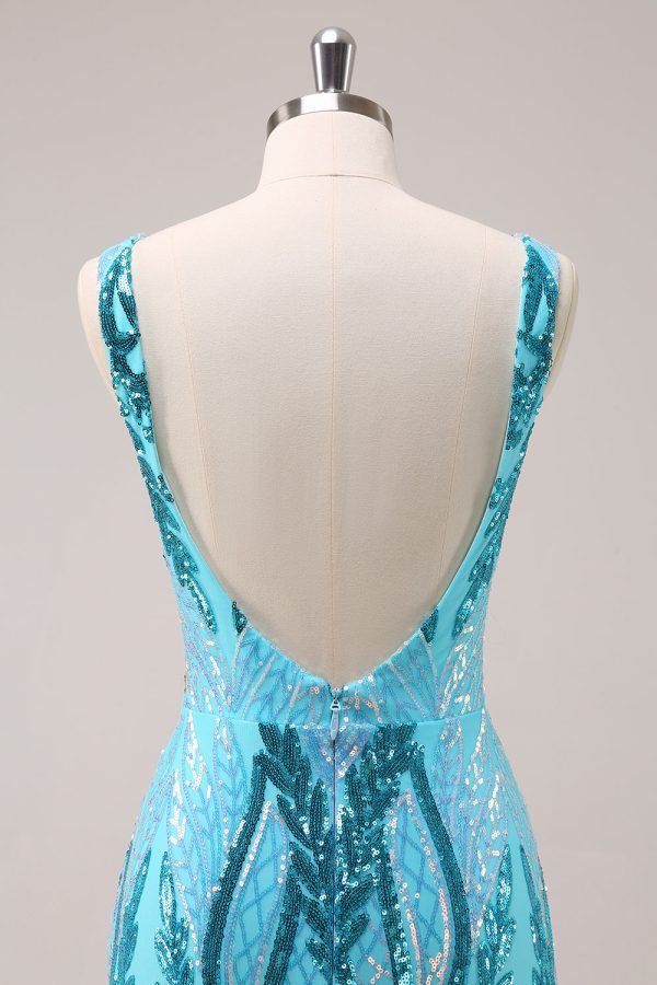 Sparkly Dark Purple Sequined Tight V Neck Mini Dress - Image 12